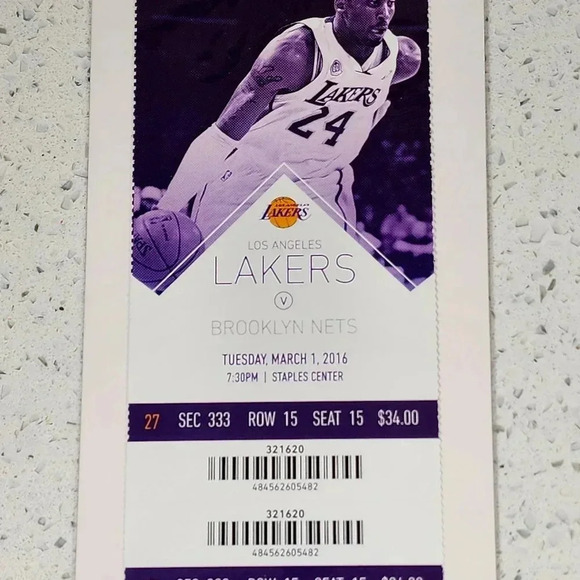 Authentic Kobe Bryant Ticket Stub - Final Season - March 1st, 2016 - Picture 1 of 2